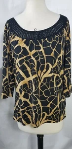 Ann klein Womens Blouse Size PL Giraffe Crochet Neck Safari Cotton - Picture 1 of 6