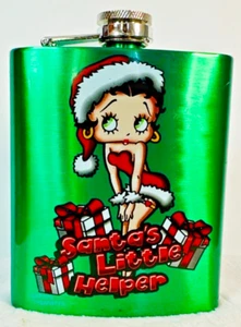Betty Boop grün & rot Weihnachten Flachmann 7 Unzen Edelstahl KFS/FS Hearst - Bild 1 von 7