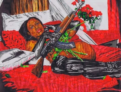 Ilustración de tinta original Sexo y violencia pulp noir art Foto 1 de 2