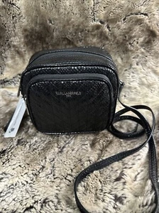 NWT KARL LAGERFELD PARIS Black Quilted Patent Embossed Snake Pattern Crossbody - Picture 1 of 10