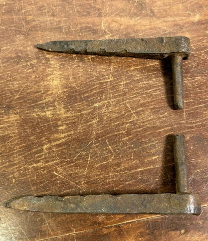 Lot Of 2 Hand Forged Antique Iron PINTLE, Strap Gate Hinge Hardware Barn Spike Cover