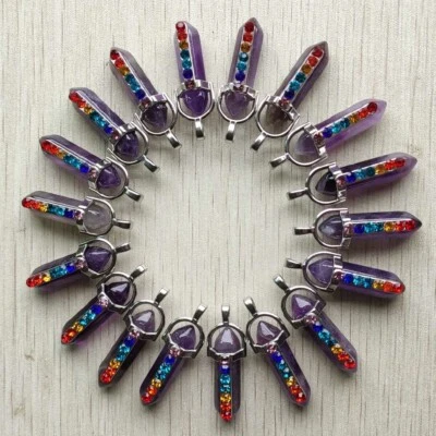 Piedra amatista natural 7 colores aleación pilar colgantes 24 un./lote al por mayor Foto 1 de 2