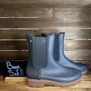 New Womens Bogs Holly Tall Chelsea Shine Black Rain Boots Booties Size 11 M - Picture 1 of 7