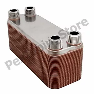 20-Plate 3x8 Water to Water Brazed Plate Heat Exchanger, 3/4" MPT, 316L St Steel - Picture 1 of 4