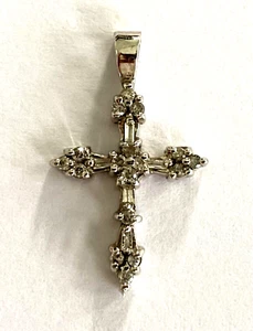 10K Weißgold massiv Gold Diamant religiös Kreuz Damen Anhänger - Bild 1 von 12