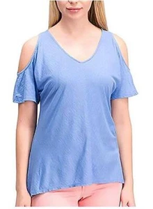 Calvin Klein Women Cold Shoulder Top, BLUE, Large - Picture 1 of 4