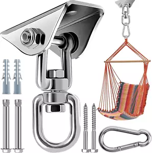Heavy Duty 360° Rotating Hammock Hanging Kit - 1000 Lb Stainless Steel Hooks - Picture 1 of 12