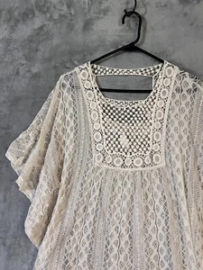 BLUE PLANET Romantic Lace Blouse Cottage Boho Ivory Cropped Sz 3X *flaw - Picture 1 of 10
