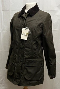 BARBOUR : Beadnell Classic Wax Jacket Coat + Barbour Pin - UK 8 EU 34 - New - Picture 1 of 9