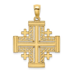 10K Yellow Gold Cut-Out Jerusalem Cross Charm Pendant L-1.17 Inch, 1.9 gram - Picture 1 of 2