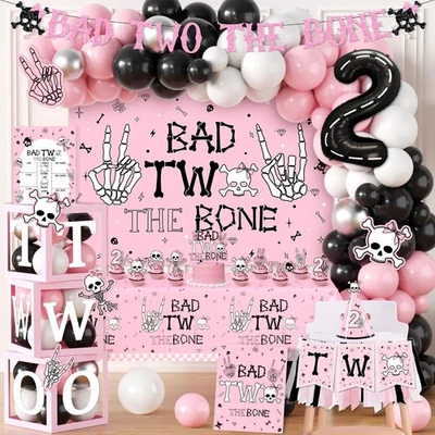 Decoraciones de 2º Cumpleaños para Niña, Bad Two The Bone Decoraciones de Fiesta con Ba... Foto 1 de 4
