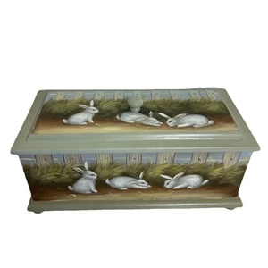 Vintage Wood Folk Art Rabbit Bunny Box Country Cottage 14”long 6” high-hand pain - Picture 1 of 12