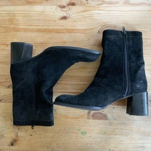 Black Suede Calf Boots With Block Heel Inner Zip size 8 - Picture 1 of 7