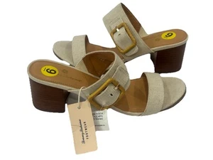 Tommy Bahama Natural Linen Trista Bamboo Buckle Slip On Heels Size 9 NEW - Picture 1 of 9