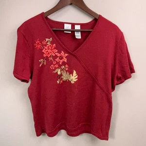 Emma James Women Fall Leaves Print Faux Wrap Top XL Orange Mature Office Holiday - Picture 1 of 10