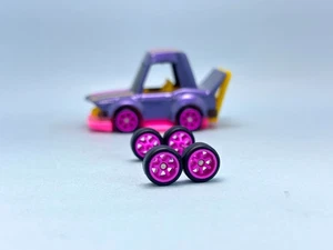 R213 Hotwheels 1/64 Real riders TE37 Purple 8mm Long Rubber Wheels - Picture 1 of 5