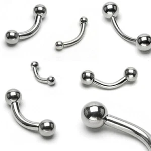 316L Surgical Steel Curved Eyebrow Barbell with Ball 14 GA 7/16" 4mm  - Picture 1 of 1