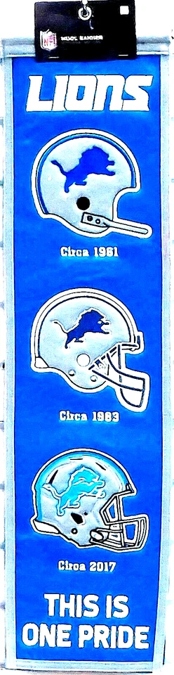 Detroit Lions Embroidered Wool Evolution Heritage Banner 8 x 32 Inch Dowel/Cord - Image 1 of 1