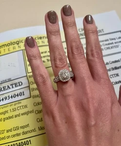 Certified Lab Grown Diamond Halo Engagement Ring 1.53ct 14K Gold Emerald Cut - Picture 1 of 8