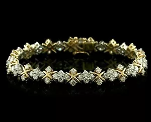 14K Yellow Gold Plated 6Ct Simulated Round Cut Diamond Women's Tennis Bracelet - Picture 1 of 3