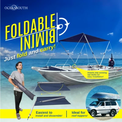 Boat Bimini Roof Topper Foldable 2 Bow Bimini Top Blue 1.3m-1.5m - image 1 of 4