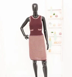 MISSONI Vestido Tejido Borgoña Rayas Bolsillos Sin Mangas IT42 EU36 UK10 US6 - Imagen 1 de 12