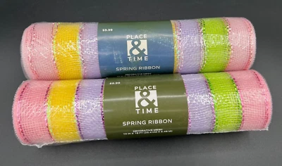LOT OF 2 ~ JoAnn Place & Time Spring Pastel Decorative Mesh 10 in x 18 ft ~ NEW - Image 1 of 2