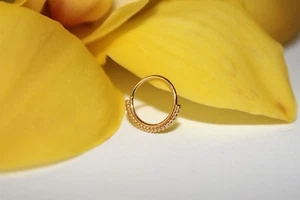 14k Yellow Solid Gold Seam Ring Piercing For Nose Lip Ear with Filigree - Picture 1 of 2