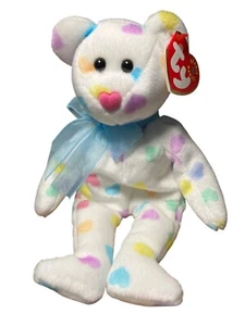 Ty Beanie Babies Collection Kissme Bear 2001 White Plush W/ Colorful Hearts - Picture 1 of 7