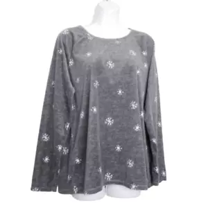 Sonoma Pajama Lounge Top Womens L Gray White Fleece Long Sleeve Snowflakes Cozy - Picture 1 of 13