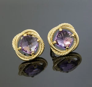 David Yurman 11MM Amethyst Cable Infinity Earrings 18K Yellow Gold - Picture 1 of 5