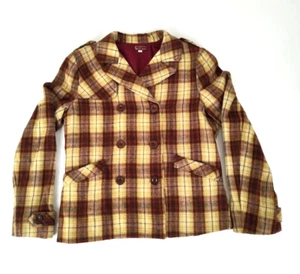 All American Women's Jacket Plaid Check Long Sleeve Coat Size L Brown - Picture 1 of 15