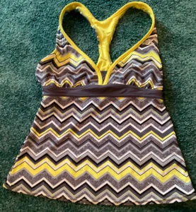 Zero Xposur Ladies size 8 grey/yellow/white tankini swim top racer back nice! - Picture 1 of 3