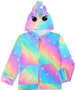 Girls Hoodie Kids Jacket Zip Up Sweatshirt Rainbow 6-7 Years, Unicorn - Picture 1 of 6