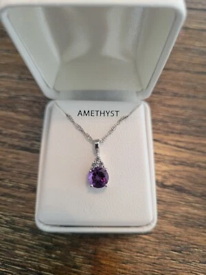 925 Sterling Silver Amethyst CZ Small Pendant On Chain Necklace 18" - Image 1 of 4