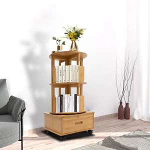 Mehrlagiger 360° drehbarer Beistelltisch 2 Ebenen Bücherregal 360° Rollen Nachttisch - Bild 1 von 44