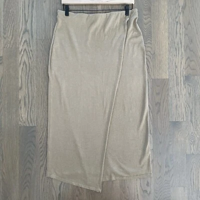 Vince Overlap Side-Drape Midi Knit High Rise Skirt in Dark Wheat Tan Size Medium - Imagem 1 de 4