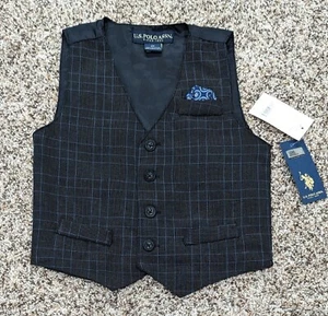 Boys Vest Size 4T Dark Blue Plaid NEW U.S. Polo Assn. Suit Wedding Dressy Church - Picture 1 of 7