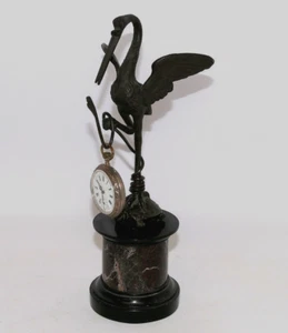 Pocket watch stand bronze, heron, snake, turtle, marble, 28.0 cm, China - Picture 1 of 12