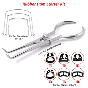 Rubber Dam Starter Kit with Frame Stoke Clamps Forceps Dental Instruments - Picture 1 of 4