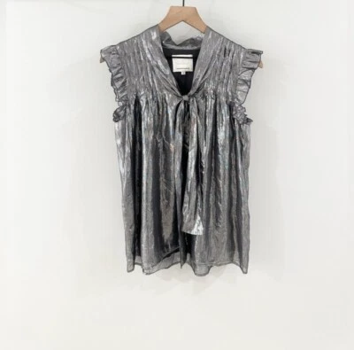 Blusa plisada acordeón lámina plateada Madison Marcus talla pequeña Foto 1 de 4