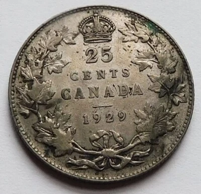 1929 Canada 25 Cents Silver coin VF Canadian 25C - Image 1 of 2