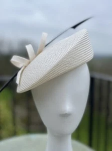 Whiteley Pillbox Hat BNWT Pippa White With black Quill Made In England Ref 526/8 - Picture 1 of 15