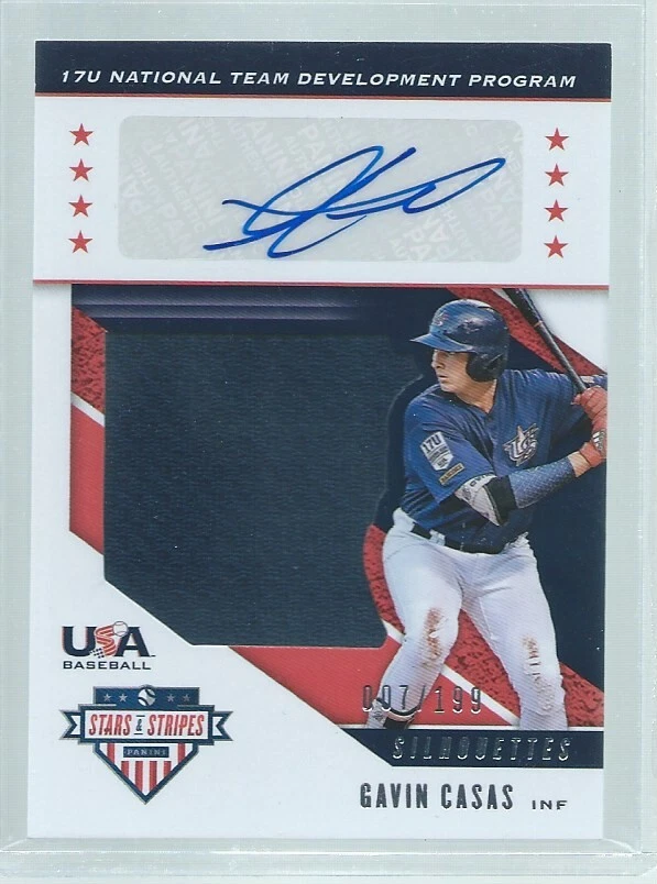 GAVIN CASAS 2019 USA STARS & STRIPES SILHOUETTES JERSEY AUTO PROSPECT #D 7/199 - Image 1 of 1