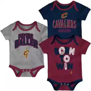 Newborn Cleveland Cavaliers Wine/Navy/Heathered Gray Little Fan 3 Pk Bodysuit St - Picture 1 of 1