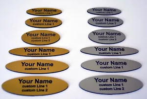 Custom Personalised Oval Engraved Name Badge Plastic, Metal or Magnet Clip - Picture 1 of 1