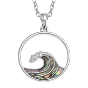 Cresting Ocean Wave Necklace Paua Abalone Shell with Chain - Gift Boxed - Picture 1 of 2
