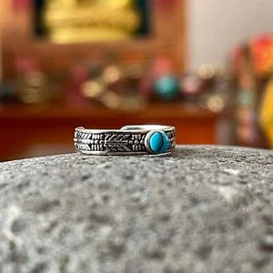 Anillo punta plateada banda navajo azul turquesa - Imagen 1 de 3