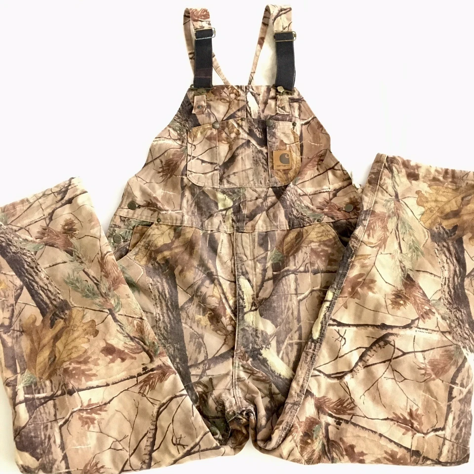 Carhartt Bib Overall Mens 42x32 RealTree Camo Insulated Double Knee Zip R54 CAP - Image 1 of 4