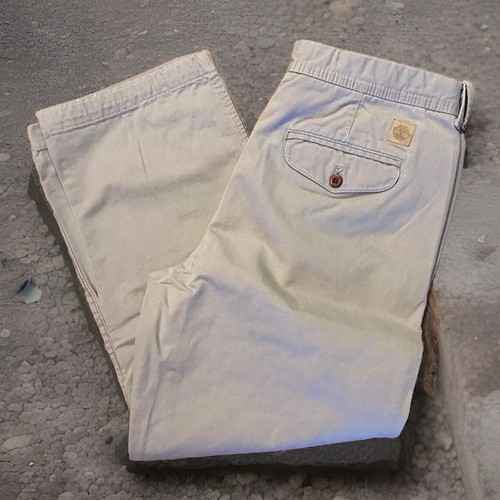 TIMBERLAND ~ Pantaloni chino uomo 34X30 ~ fronte piatto regular fit 100% cotone kaki ~